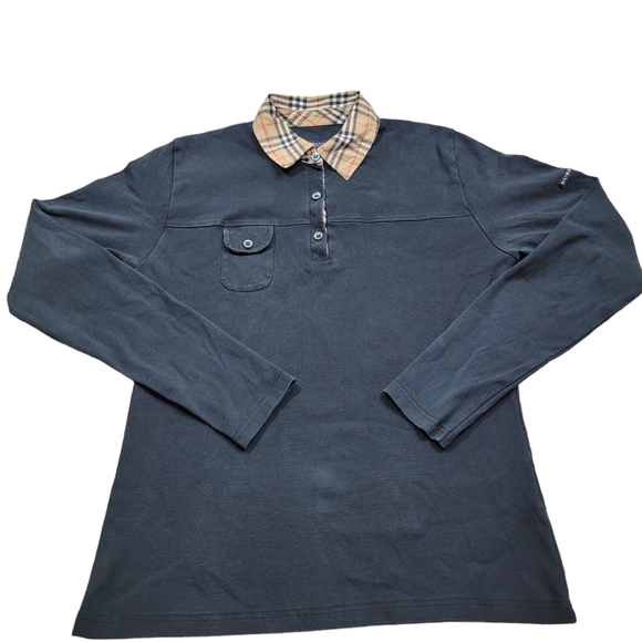 Authentic Vintage Burberry Golf Polo Womens Size XL Nova Check Long Sleeve - Picture 1 of 12